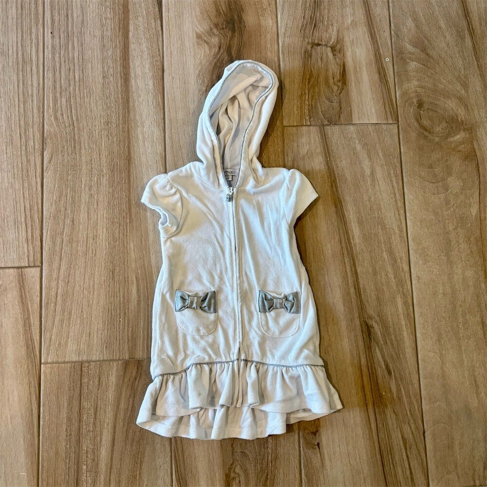 Flapdoodles Girls Swim Cover Up White Hooded Full Zip Ruffle Hem 3T
